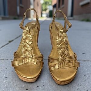 Kate Spade Gold Braided Wedges